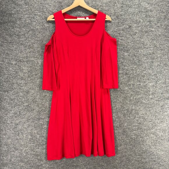 Susan Graver Dress Women S Small Red Shift Midi Cold Shoulder Long Sleeve Casual - Picture 1 of 8